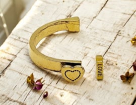 Halve armband met hart , antiek goudkleur metaal voor 3mm leer