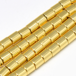 10 x synthetische Hematiet kralen  6mm goud column gat 2mm