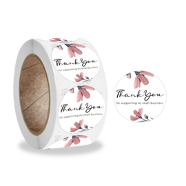 1 rol 500 stickers Wensetiket zegel rond 25mm Thank you for supporting my small business bloemen