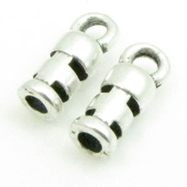 1 x DQ metaal crimp eindkap antiek zilver kleur ca. 10 x 3,5mm Ø2mm, oogje 1,5mm (Nikkelvrij)