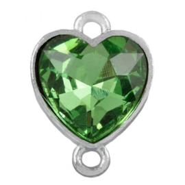 Tussenstuk Crystal glas hartje ♥ 19 x 14 x 6,5 mm oogjes: 2mm Light Green