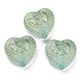 10 x Ornament hartjes kralen 18 x 17 x 6 mm – gat 1,6 mm – pale turquoise ♥
