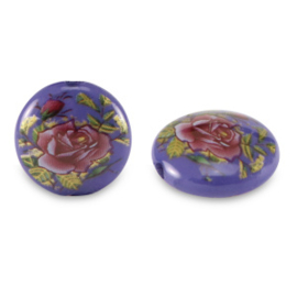 2 x Glaskralen 14mm bloem Cobalt blue-rose red (Ø1.8mm)