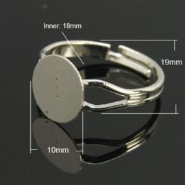 Verstelbare basis ring, diameter c.a. 18mm , maat van de ringdop: 10mm platinum
