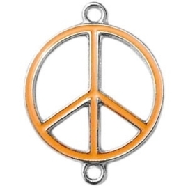 2 x Bedel zilver 2 ogen peace Coral peach orange ca. 29 x 22 mm