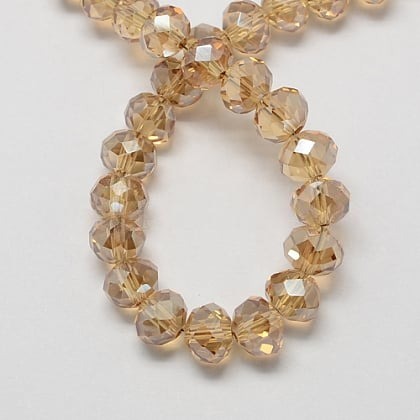 1 x Streng met ca. 68–70 stuks glaskralen facet rondelle briolette kristal – 8 x 6 mm, gat 1 mm – Camel