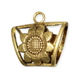 Metalen messing sjaalhanger of sjaal bails met zonnebloem 39 x 37 x 17 oogje: c.a. 5,5mm goudkleur