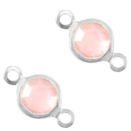 2 x Bedels DQ metaal tussenstuk crystal glas rond 4mm Silver-Rose pink crysta