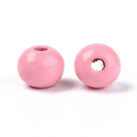20 x Houten kralen rond 8 x 7 mm – gat 2 mm – Pink