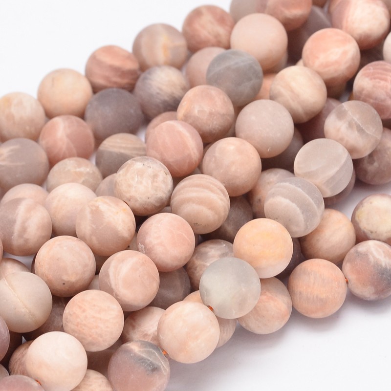 10 x edelsteen kralen van Sunstone (Zonnesteen) frosted – 6 mm – kleur oranje/brons mat – gat ca. 1 mm