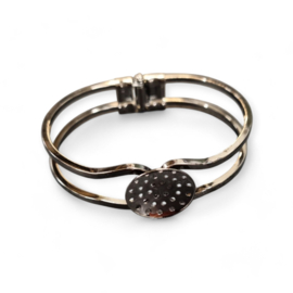 1 x Messing cuff basis armband 43 x 61 x12mm rond plaatje 20mm Hematiet kleur