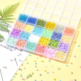 1 x Starterspakket rocailles 24 soorten 4-5 x 3-4 mm – gat 1-2 mm – gemixte kleuren