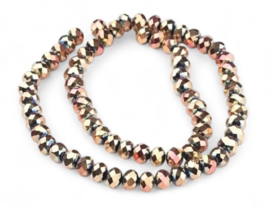 1 x Streng glaskralen facet rondelle briolette kristal 8 x 6mm gat: 1mm Rose Gold Plated