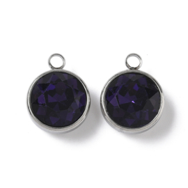 1 x RVS geboortesteenhanger kristal facet 18 x 14 mm – Ø 2,5 mm – medium purple – februari