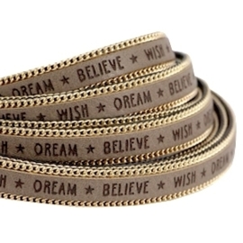 20 cm  Quote imi leer 10mm met schakelketting Goud - Love life - Taupe grijs ♥