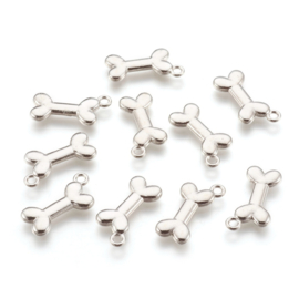 6 x metalen bedel van een bot Platinum kleur 22 x 11 mm x 2mm  (Nikkelvrij)