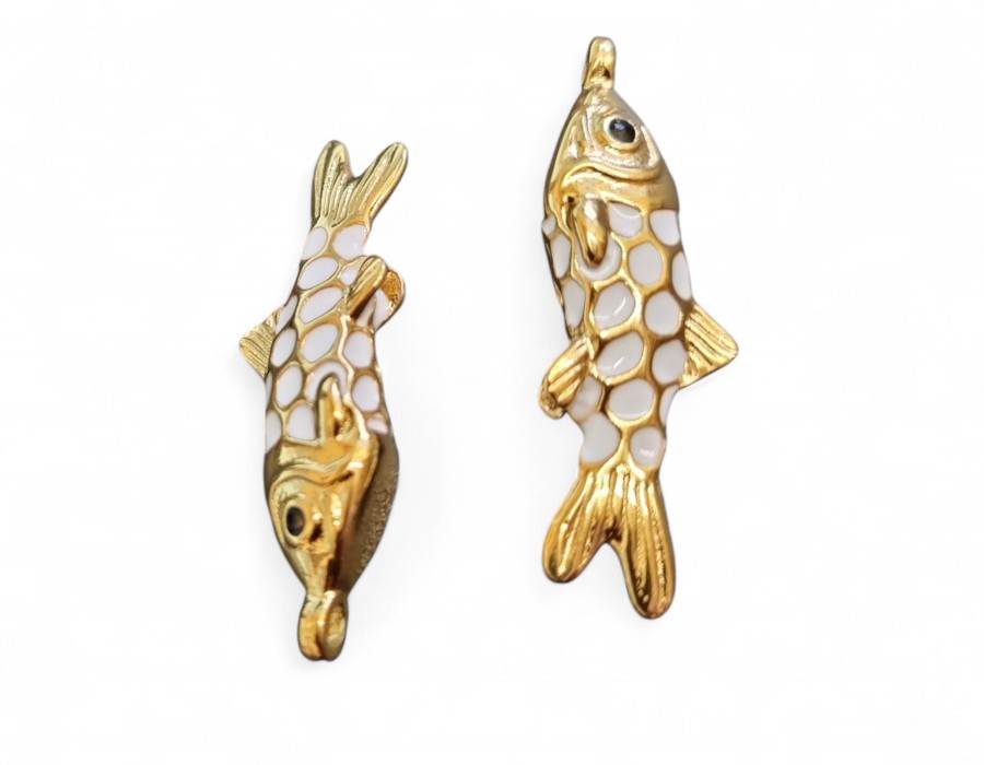 1 x vis bedel wit – ca. 36,5 x 12 x 7 mm – oogje: 2 mm – 304 roestvrij staal – emaille – ion plated – verguld met 14K goud (nikkelvrij)