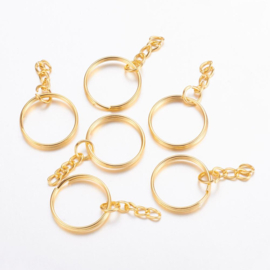 2 x Metalen Sleutelhanger Ring 25 x 2 mm Goud met ketting