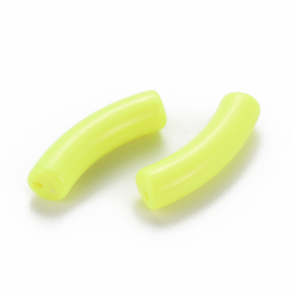 10 x Acryl kralen tube opaque Green Yellow ca. 32x8mm (gat Ø1.8mm)