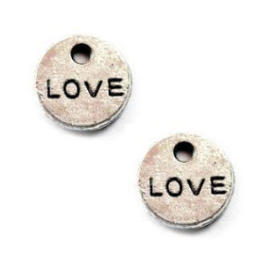 10x Love Bedeltje Antiek Zilver ca 10 mm ♥