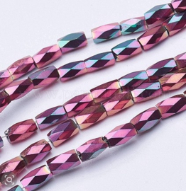1 x Streng glaskralen top facet tube 5 x 3 mm – gat 0,5 mm – rosegoudkleur