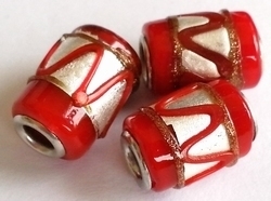 Per stuk Glaskraal met metaal European-style rood zilverfolie 16 mm