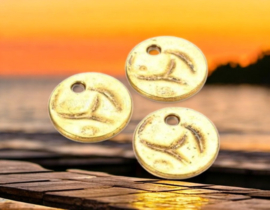 2 x Metalen bedels van muntjes goudkleur afm. 19 x 1mm gat: 3mm (Nikkelvrij)