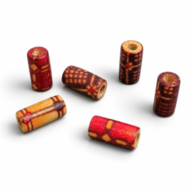 25 x Afrikaanse houten kralen cilinder 11 x 5,5 mm – gat ca. 2,5 mm – met print -mixkleuren