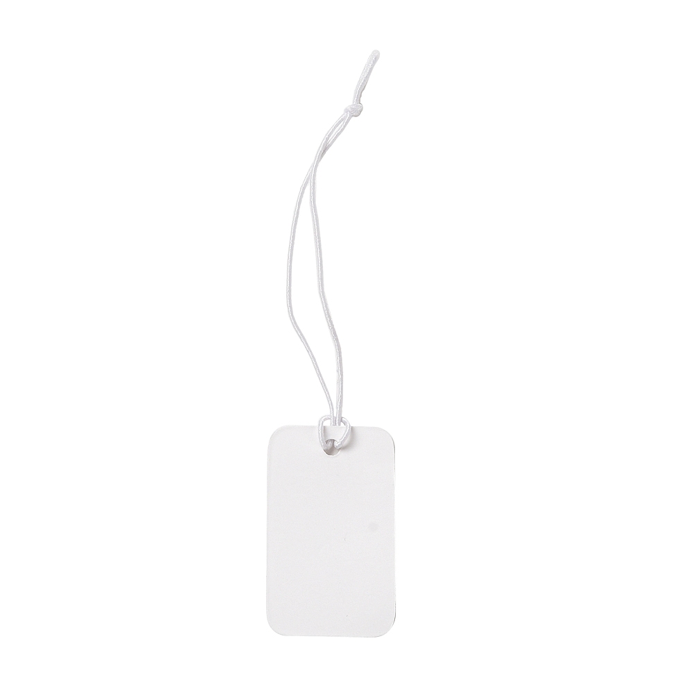 100 x witte prijskaartjes 25 x 15 mm met touwtje van elastiek