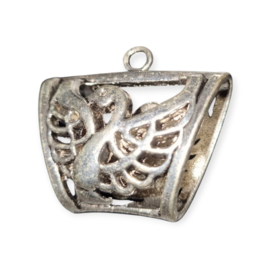 Metalen messing sjaalhanger of sjaal bails met zwaan, 39 x 35 x 18mm, oogje: c.a. 4mm