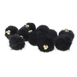 2 x Pompom bedels faux fur 16mm goud zwart