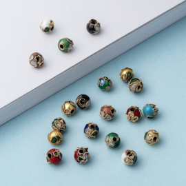 5 x Handgemaakte cloisonné kralen rond mix kleuren ca. 6 mm – gat ca. 1~1,5 mm