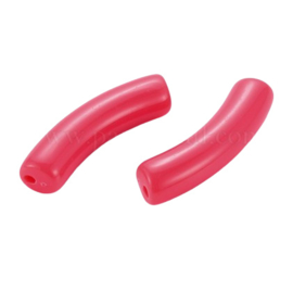 10 x Acryl kralen tube opaque Cerise ca. 32x8mm (gat Ø1.8mm)