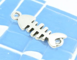 DQ metaal hanger visgraat 21x6mm antiek zilverkleur, oogje 1,5 mm (Nikkelvrij)