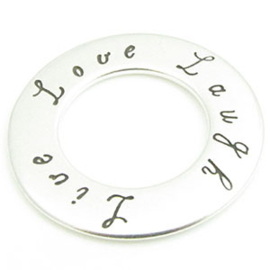 1x DQ metaal wens cirkel Live Love Laugh 38 x 1,7mm Ø 21mm antiek zilver kleur (Nikkelvrij)