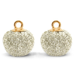 2 x  Pompom bedels met oog glitter 12mm Light gold-gold