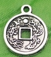 4 x Tibetaans zilveren Chinese geluksmunt 19 x 15 x 1,5 gat: 2mm