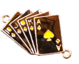 4 x Tibetaans zilveren hanger - tussenzetsel kaartspel zwart geel 28x33mm