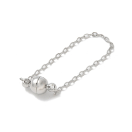 1 x Magneetsluiting met veiligheidsketting platinumkleur – sluiting 6 x 6 x 6 mm (Nikkelvrij)