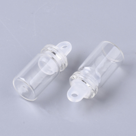 2 x Wensflesje, geluk flesje van glas met dopje 24,5 x 10mm oogje 2mm