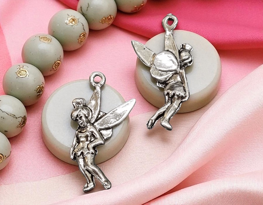 1 x Metalen bedel Elfje 3D – antiek zilverkleur 39 x 20 mm