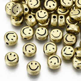 20 x Smiley kralen van acryl 7 x 3,5mm gat: 1,5mm antiek goud