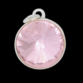 Geboorte steen hanger prachtig kristal facet 18 x 12mm Oktober Roze zilverkleur