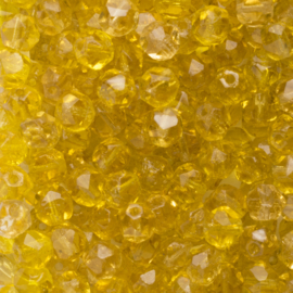 30 x Tsjechische kralen facet kristal  6 x 5mm kleur: geel Afm: Gat c.a: 1mm
