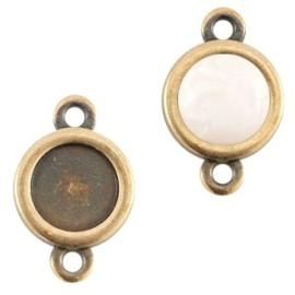 1x DQ metaal settings 2 ogen voor 7mm cabochon en SS34 flatback Antiek brons ca. 16x10mm (Ø7mm binnenmaat)