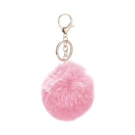 Super zachte fluffy sleutelhanger  licht goudkleur c.a. 138mm roze