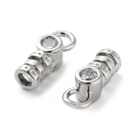 2 x Messing koordeindjes, eindkapjes met zirconia, real platinum plated, 10 x 3,5 x 3 mm, gat: 1,5 mm, Ø 1,5 mm