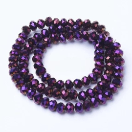 1 x Streng glaskralen facet rondelle briolette kristal 8 x 6mm gat 1mm, Purple Plated