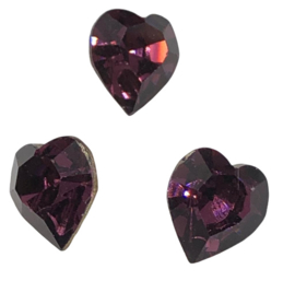 2x Precosia kristal in de vorm van een hart Paars 10 mm