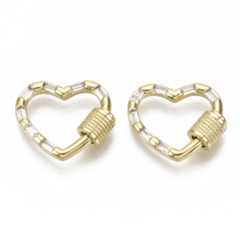 Metalen draaisluiting Hart schroefsluiting Real 18K gold plated zirconia  (Nikkelvrij)